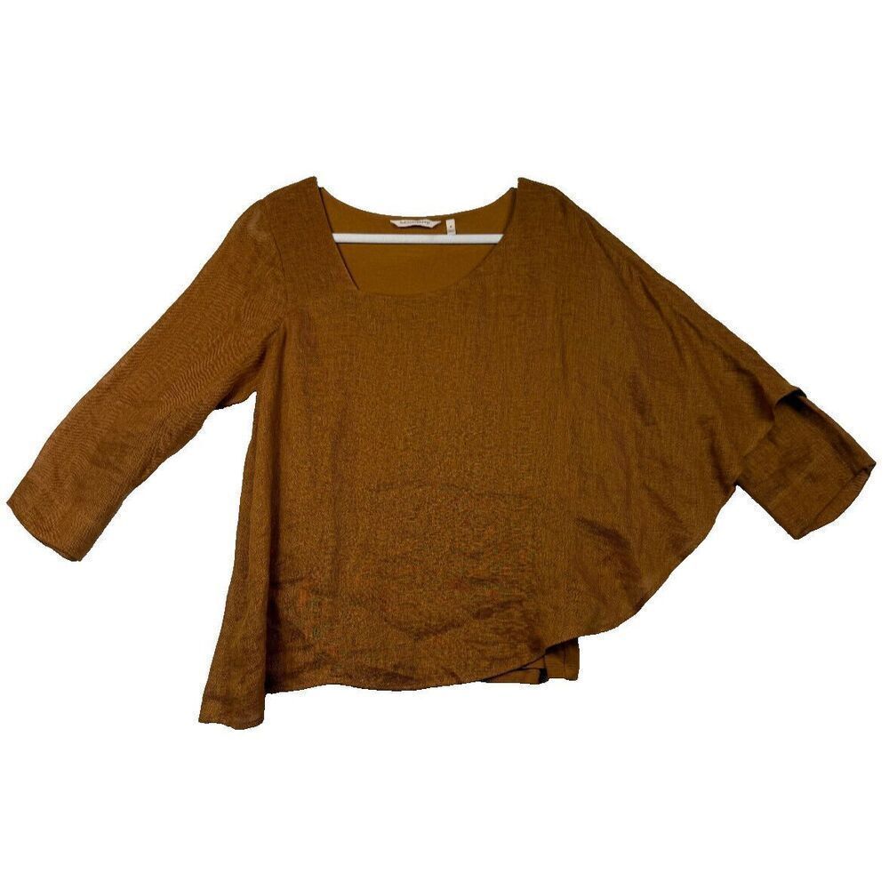 Soft Surroundings Southwind Top Womens Brown Linen Layered Asymmetrical Medium